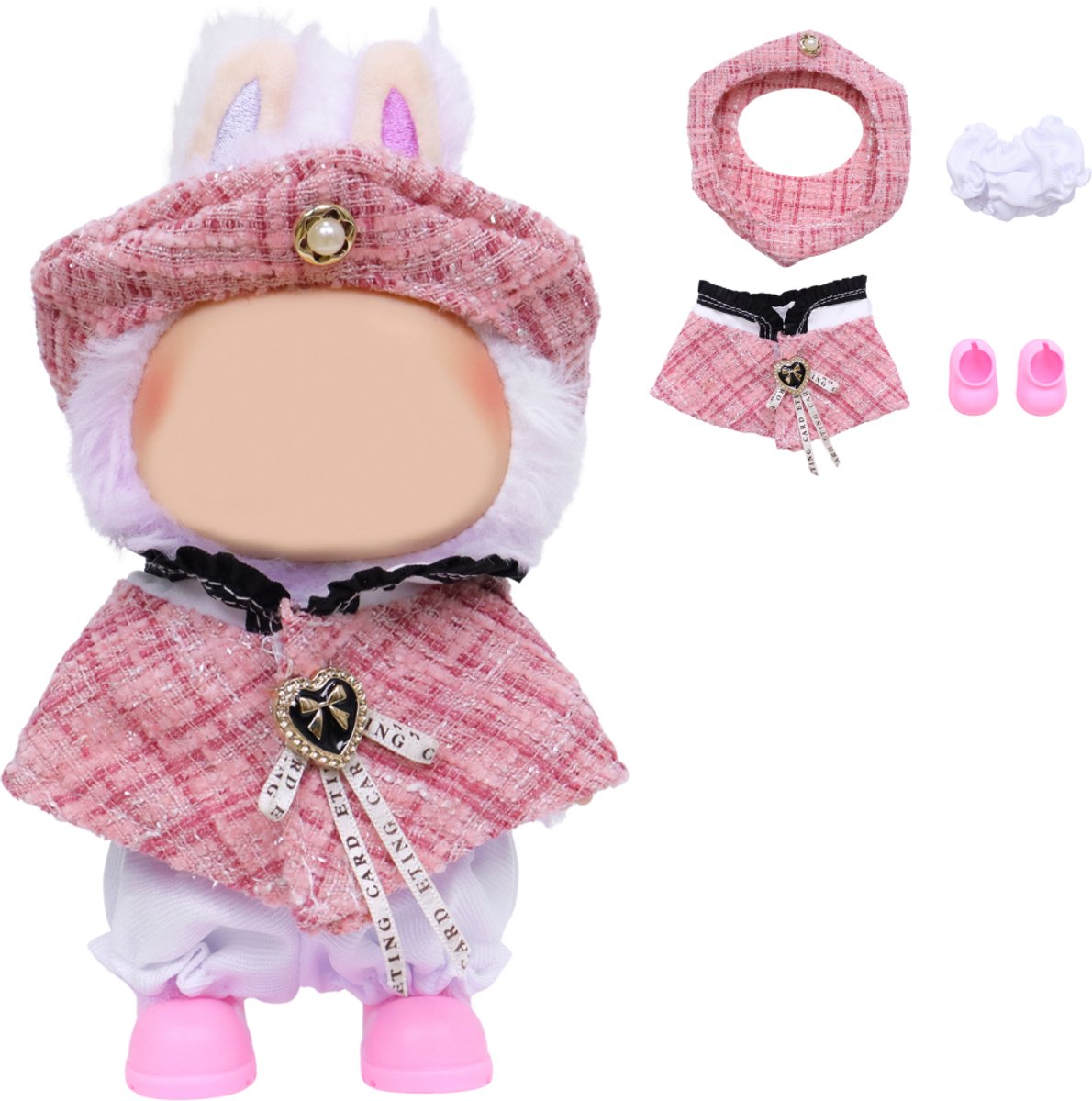 Joya Kids® Verkleedset voor Populaire Pop Roze Tweed Cape, Baret, Broekje & Schoentjes | Elegante Outfit voor 17 cm Mart Figuren | Kleding & Bescherming in Één | Pop niet inbegrepen